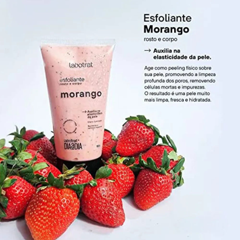 Kit Hidratante+Esfoliante rosto e corpo:morango